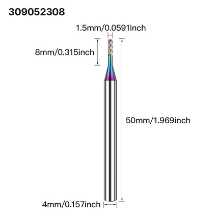 HUHAO 3 Flutes Colorful Deep Groove Milling Cutter 4mm Shank DLC Coating Router Bit Carbide CNC Endmill Tool for Aluminum Copper