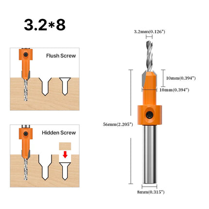 HUHAO 8mm Shank HSS Woodworking Countersink Router Bit Screw Extractor Remon Demolition for Wood Milling Cutter Woodworking Tool