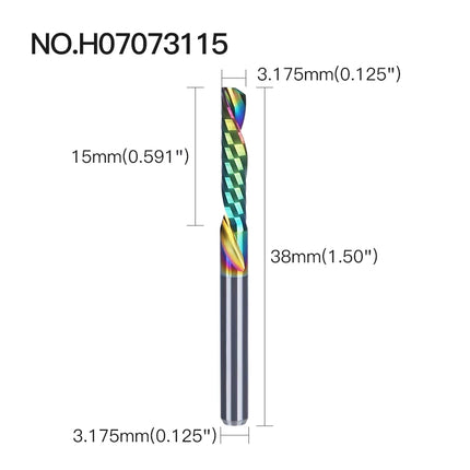 HUHAO 5PCS Single Flute Spiral Milling Cutter for Aluminum PVC MDF DLC Coated Colorful Composite Cutting Engraving Bits CNC Tool