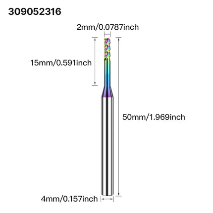 HUHAO 3 Flutes Colorful Deep Groove Milling Cutter 4mm Shank DLC Coating Router Bit Carbide CNC Endmill Tool for Aluminum Copper