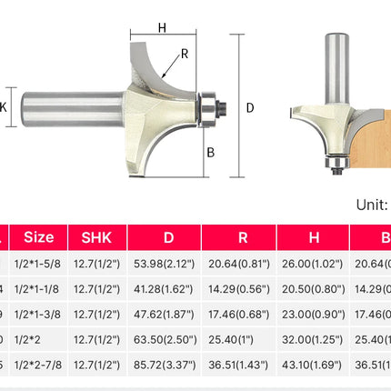 HUHAO 1/4 Shank Corner Round Over Router Bit With Bearing Carbide Steel Milling Cutter For Wood End Mill CNC Woodworking Tools