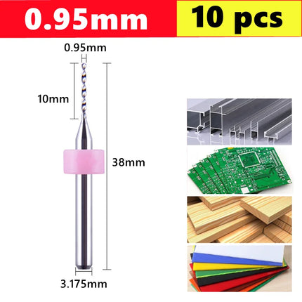 10pcs Carbide PCB micro drill bits 0.1-3.0mm, 3.175mm (1/8) shank for PCB drill bit kit for printed circuit board drilling