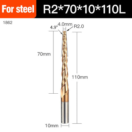 HUHAO Spiral Ball Nose Tapered End Mill Engraving Bit HRC55 CNC End Mill 4mm 6mm 8mm 3D Carving Bits Wood Metal Tools