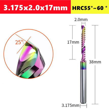 3.175/4/6mm  Shank Single blade spiral milling cutter,HRC60 Carbide  CNC Router Bit aluminium .Plastic. Acrylic trimming knife