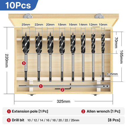 HUHAO 10PCS Twist Drill Bit Set Wood With Box Hole Opener Drill Bit Fast Cut Auger Carpenter Joiner Tool Suit for Woodworking