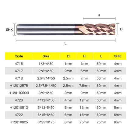 HUHAO 4mm 5mm 6mm 8mm HRC55 Milling Cutter 4 Flutes Flat End Mill CNC Maching Endmills Alloy Coating Carbide Steel CNC Tools