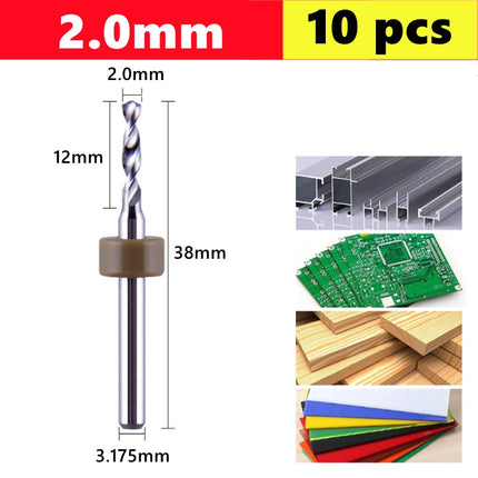 10pcs Carbide PCB micro drill bits 0.1-3.0mm, 3.175mm (1/8) shank for PCB drill bit kit for printed circuit board drilling
