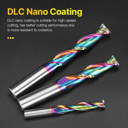 HUHAO Composite Milling Cutter for Wood 2 Flute Spiral Carbide Chip End Mill DLC Coating CNC Router Bit Cutter Chipboard Acrylic