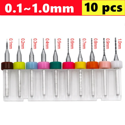 10pcs Carbide PCB micro drill bits 0.1-3.0mm, 3.175mm (1/8) shank for PCB drill bit kit for printed circuit board drilling