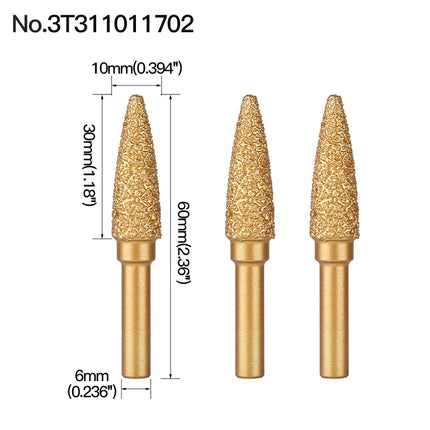 Rotary File Iron Steel Burr 3PCS 6mm Diamond Grinding Head 60mm Long Polish Bit for Engraving Polishing Stone Rotary Tools