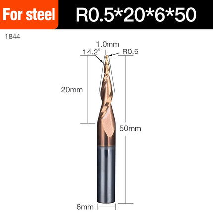 HUHAO Spiral Ball Nose Tapered End Mill Engraving Bit HRC55 CNC End Mill 4mm 6mm 8mm 3D Carving Bits Wood Metal Tools
