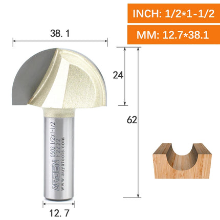 ARDEN Core Box Bit Carbide Round Bottom Groove Milling Cutter Radius Ball Nose Woodworking Router Bit Semi-circular CNC Bit