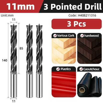 HUHAO 1/3/6PCS Three-point Woodworking Drill Bit Set 3MM-13MM Twist Drill Bits Set for Woodworking Wood Hole Reaming Power Tool