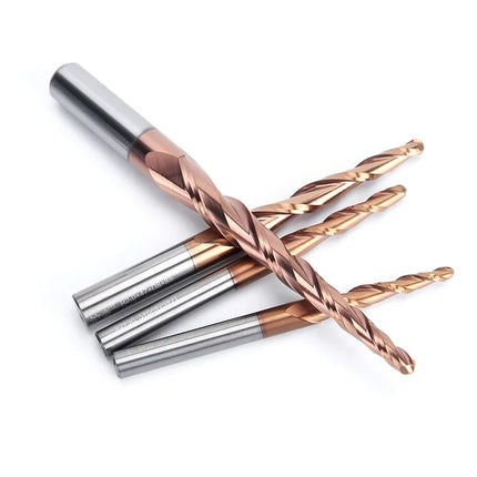 HUHAO 6mm Shank 2 Flutes Carbide Spiral Tapered Ball Nose End Mill HRC55 Router Bit for Metal Wood CNC 2D 3D Carving Bits Tools