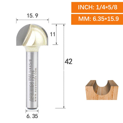 ARDEN Core Box Bit Carbide Round Bottom Groove Milling Cutter Radius Ball Nose Woodworking Router Bit Semi-circular CNC Bit