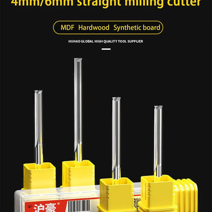 HUHAO Woodworking Tools 3.175/4 /6mm Shank Wood Milling Cutter 2 Flute Carbide End Mill CNC Engraving Bit Straight Slot Cutter