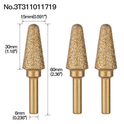 Rotary File Iron Steel Burr 3PCS 6mm Diamond Grinding Head 60mm Long Polish Bit for Engraving Polishing Stone Rotary Tools