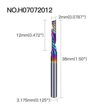 HUHAO 5PCS Single Flute Spiral Milling Cutter for Aluminum PVC MDF DLC Coated Colorful Composite Cutting Engraving Bits CNC Tool
