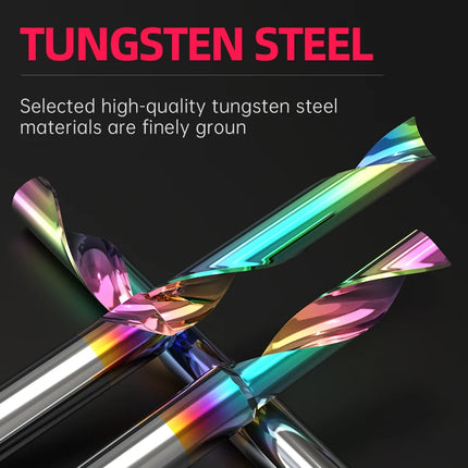 HUHAO 3.175 4 6 8mm Single Flute End Mill HRC70 Aluminum Spiral Router Bit DLC Coating Carbide Steel CNC Solid Milling Cutter