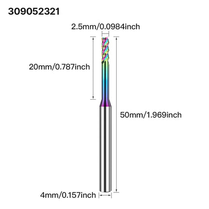 HUHAO 3 Flutes Colorful Deep Groove Milling Cutter 4mm Shank DLC Coating Router Bit Carbide CNC Endmill Tool for Aluminum Copper