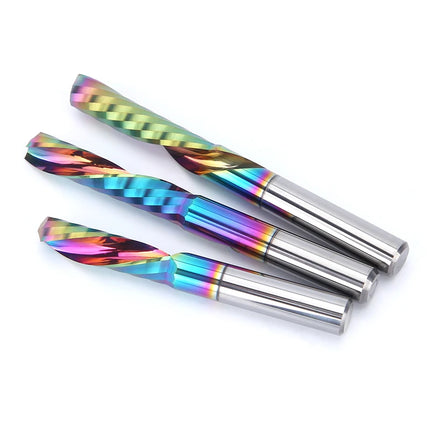 HUHAO 5PCS Single Flute Spiral Milling Cutter for Aluminum PVC MDF DLC Coated Colorful Composite Cutting Engraving Bits CNC Tool