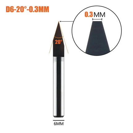 1pc Flat bottom Carbide PCB Engraving Bit 6 0.3mm 0.2mm,0.1mm Router Tool for brass steel stainless steel German rod