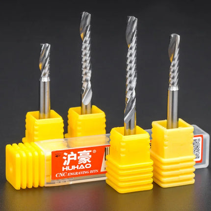 HAHAO 10PC 4mm Carbide Alloy Cutter CNC Milling Cutter 1 Flute Left Spiral Router Bits Wood Engraving Woodworking Tools