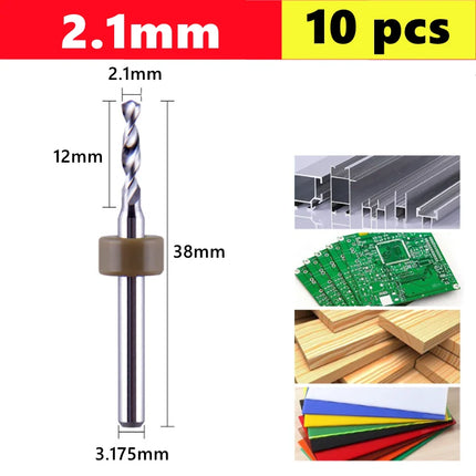 10pcs Carbide PCB micro drill bits 0.1-3.0mm, 3.175mm (1/8) shank for PCB drill bit kit for printed circuit board drilling