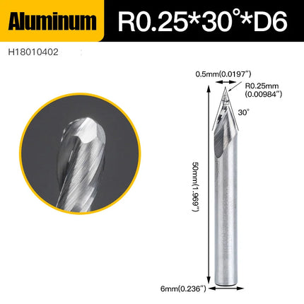 HUHAO 6mm Ball Nose Tapered End Mill Wood Solid Carbide Steel Milling Cutter for Woodworking Metal CNC Router Bit Engraving Tool
