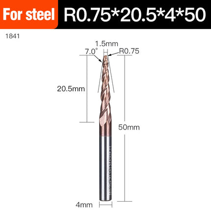 HUHAO Spiral Ball Nose Tapered End Mill Engraving Bit HRC55 CNC End Mill 4mm 6mm 8mm 3D Carving Bits Wood Metal Tools