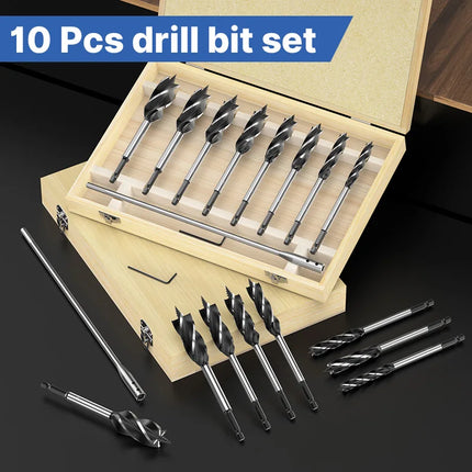 HUHAO 10PCS Twist Drill Bit Set Wood With Box Hole Opener Drill Bit Fast Cut Auger Carpenter Joiner Tool Suit for Woodworking