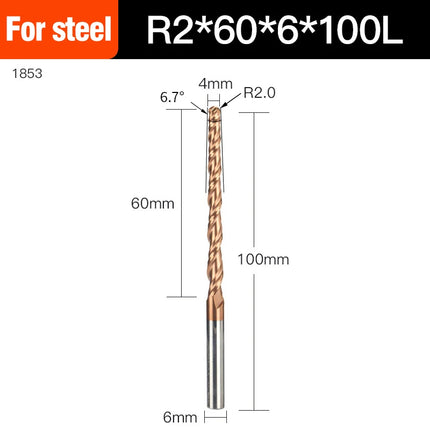HUHAO Spiral Ball Nose Tapered End Mill Engraving Bit HRC55 CNC End Mill 4mm 6mm 8mm 3D Carving Bits Wood Metal Tools