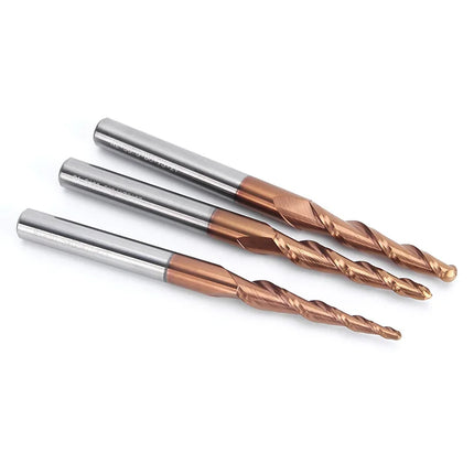 HUHAO 6mm Shank 2 Flutes Carbide Spiral Tapered Ball Nose End Mill HRC55 Router Bit for Metal Wood CNC 2D 3D Carving Bits Tools