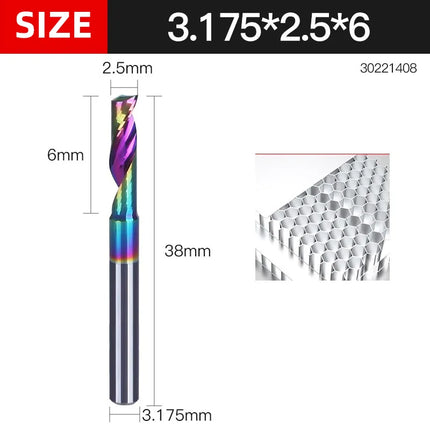 HUHAO 3.175 4 6 8mm Single Flute End Mill HRC70 Aluminum Spiral Router Bit DLC Coating Carbide Steel CNC Solid Milling Cutter