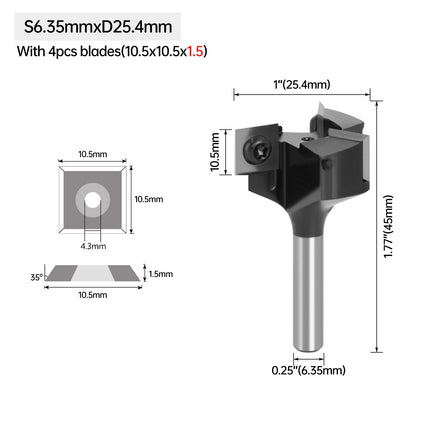 Insert Type Surfacing Router Bit  Spoil board Removable Face Milling Cutter Planer Slotting Bit for Wood Tool Replaceable Blade