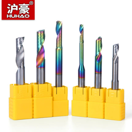 HUHAO 8mm 10mm Shank Milling Cutter Carbide End Mills for Aluminium Metal Single Flute DLC Coated Router Bits Cutting CNC Tools