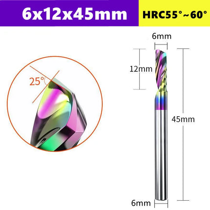 3.175/4/6mm  Shank Single blade spiral milling cutter,HRC60 Carbide  CNC Router Bit aluminium .Plastic. Acrylic trimming knife