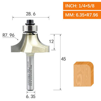 ARDEN Round Corner Chamfering Milling Cutter Carbide Round Over Router Bit Radius Edge Woodworking Trimming CNC Tool Wood MDF