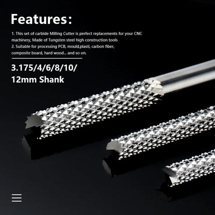 PCB corn  milling cutter Carbide End Mill 3.175/4/6/6.35/8/10/12mm shank,  CNC Cutting Milling PCB MDF ABS Tools Router Bit