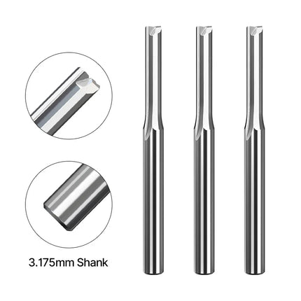 HUHAO 3.175mm Shank 2 Flutes Straight Slot Milling Cutter Carbide Steel End Mill Hard Wood MDF Engraving Router Bit CNC Tools