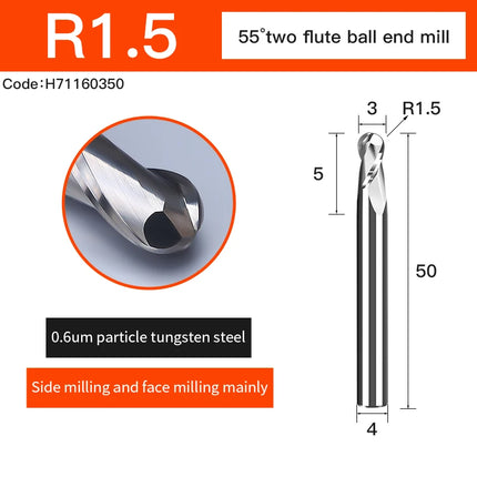 Carbide 2 Flute Ball Nose End Mill for Aluminum HRC55