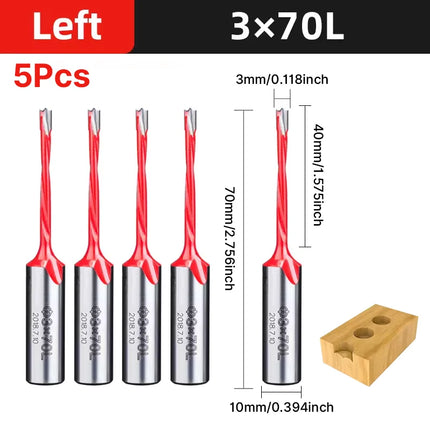 HUHAO 5PCS Wood Drill Bits Set 10mm Shank Forstner Drill 2Flute Row Drill 70mm Total Length Woodworking Drill Bits Router Bit