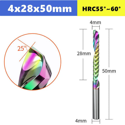 3.175/4/6mm  Shank Single blade spiral milling cutter,HRC60 Carbide  CNC Router Bit aluminium .Plastic. Acrylic trimming knife