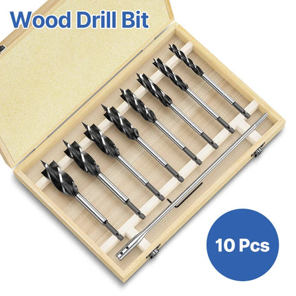 HUHAO 10PCS Twist Drill Bit Set Wood With Box Hole Opener Drill Bit Fast Cut Auger Carpenter Joiner Tool Suit for Woodworking