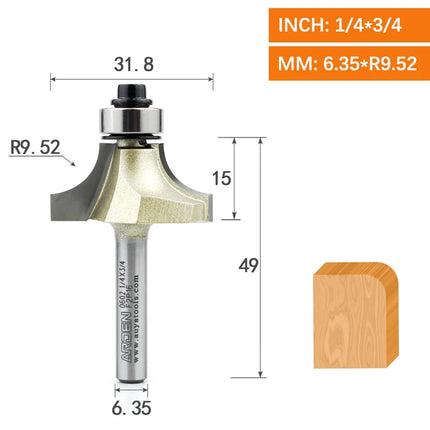 ARDEN Round Corner Chamfering Milling Cutter Carbide Round Over Router Bit Radius Edge Woodworking Trimming CNC Tool Wood MDF