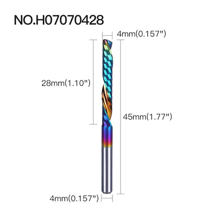 HUHAO 5PCS Single Flute Spiral Milling Cutter for Aluminum PVC MDF DLC Coated Colorful Composite Cutting Engraving Bits CNC Tool