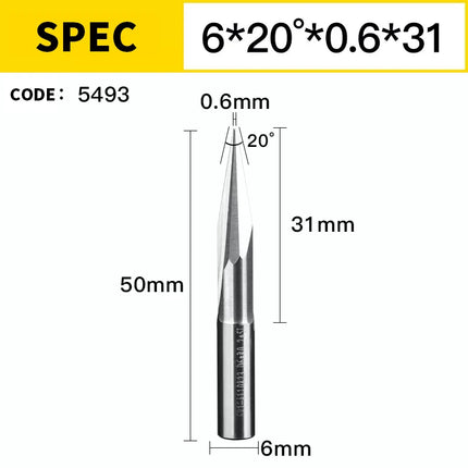 HUHAO 3D 6mm Shank Engraving Bit V Shape Milling Cutter 2 Flutes Carbide End Mill CNC Router Bit for Wood MDF Woodworking Tools