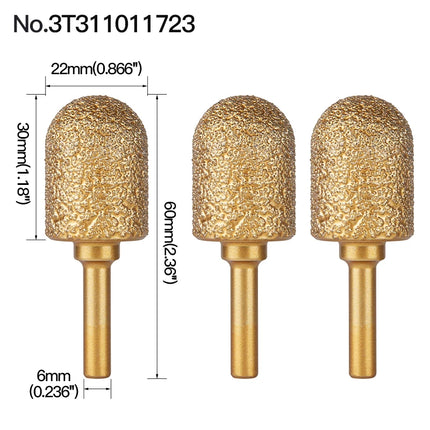 Rotary File Iron Steel Burr 3PCS 6mm Diamond Grinding Head 60mm Long Polish Bit for Engraving Polishing Stone Rotary Tools