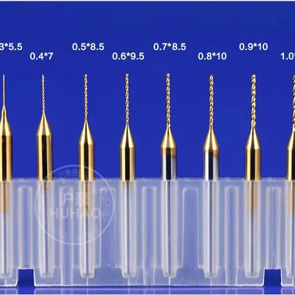 HUHAO 10PCS 1/8 Shank PCB Drill Bit Set 3.175mm PCB Carbide TiN Coated Tools