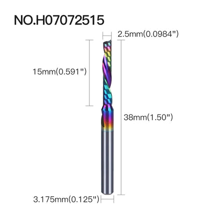 HUHAO 5PCS Single Flute Spiral Milling Cutter for Aluminum PVC MDF DLC Coated Colorful Composite Cutting Engraving Bits CNC Tool